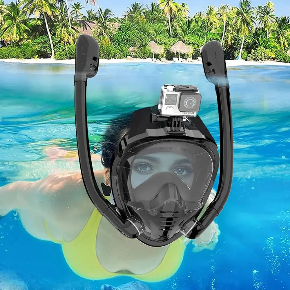 Full Face Snorkel Mask - 180° Panoramic View - Anti-Fog & Anti-Leak - Adjustable Size - Diving and Swimming Goggles