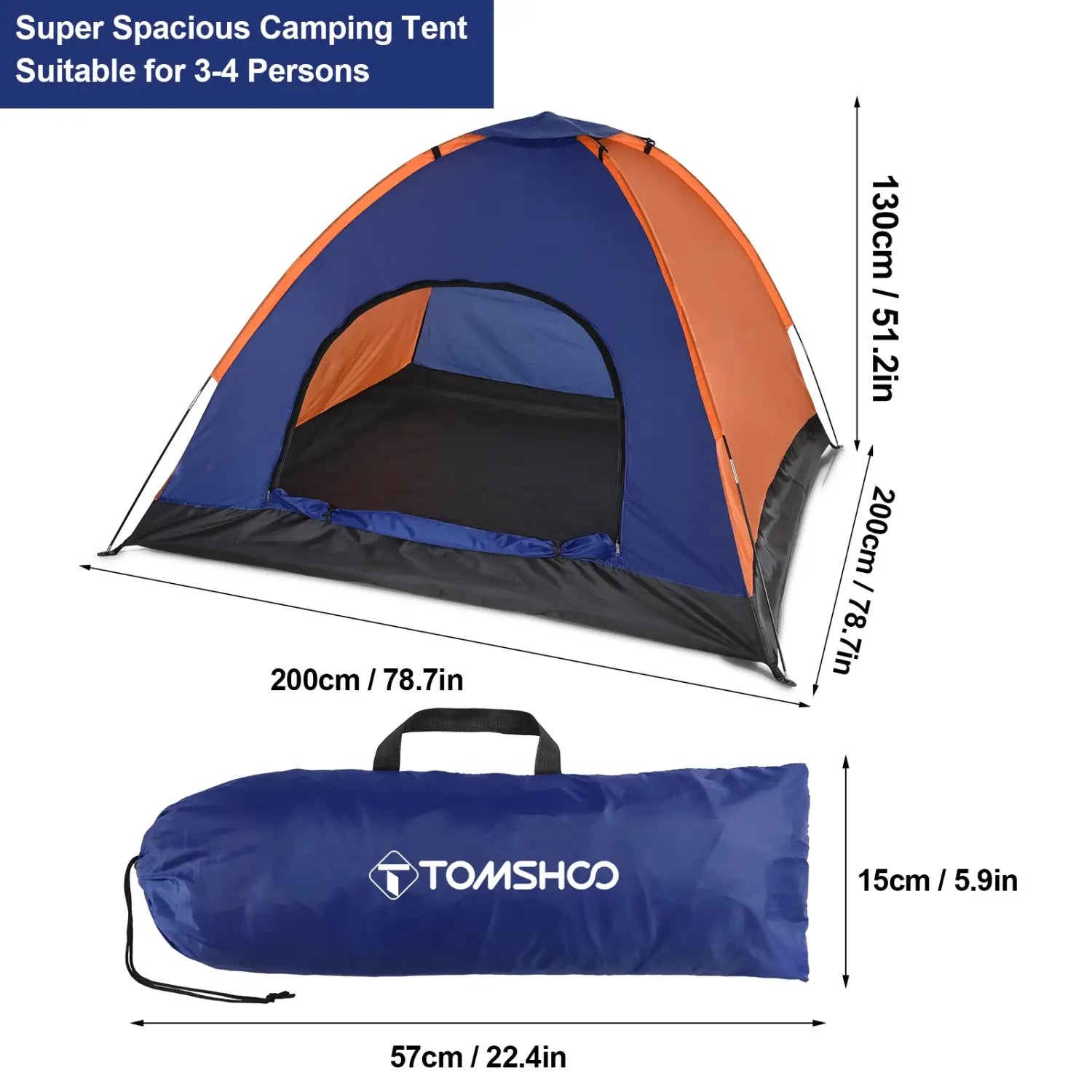 TOMSHOO 3-4 Persons Camping Tent Lightweight Outdoor Backpacking Tent with Rain Fly for Family Camping Hiking Beach