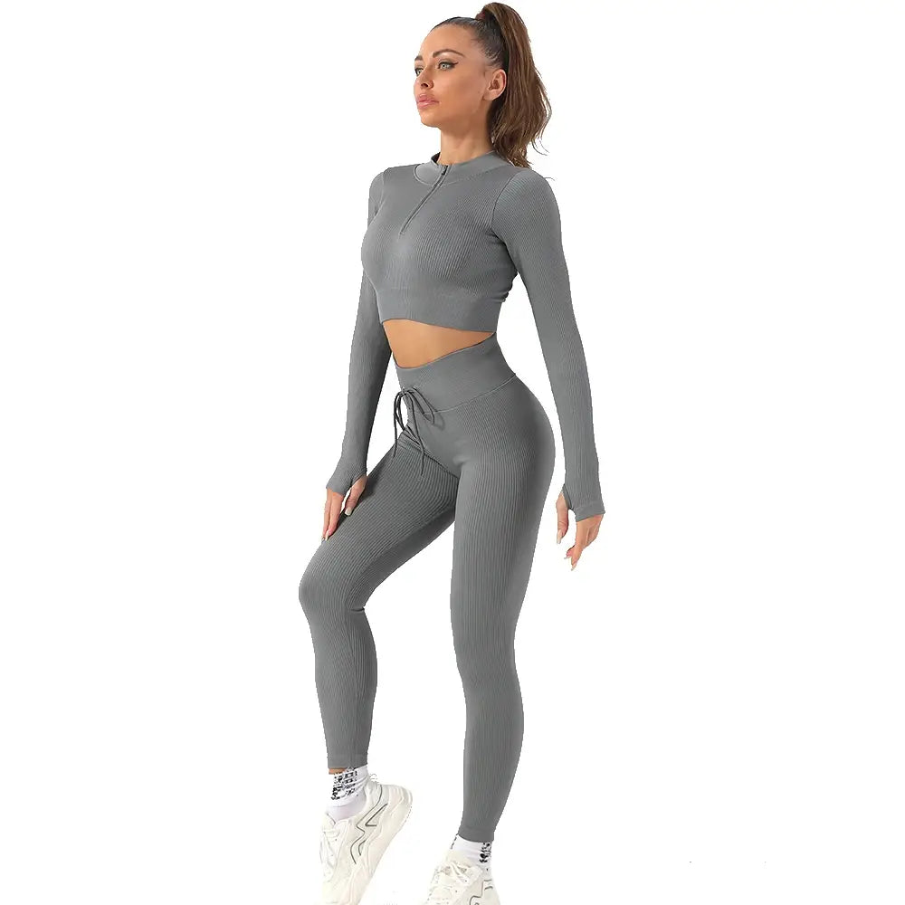 US Stock OhSunny Seamless Gym Clothing Workout Clothes for Women Tracksuit Gym Set High Waist Sport Outfit Fitness Top