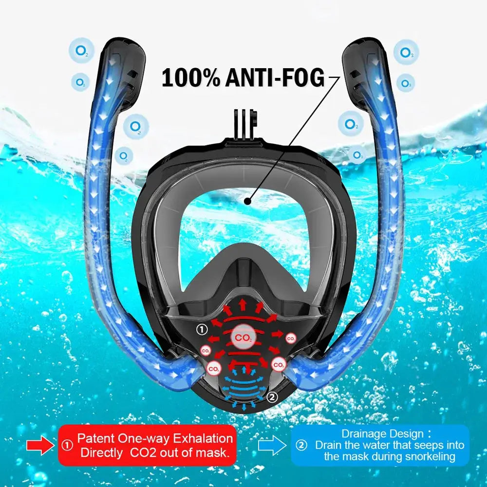 Full Face Snorkel Mask - 180° Panoramic View - Anti-Fog & Anti-Leak - Adjustable Size - Diving and Swimming Goggles