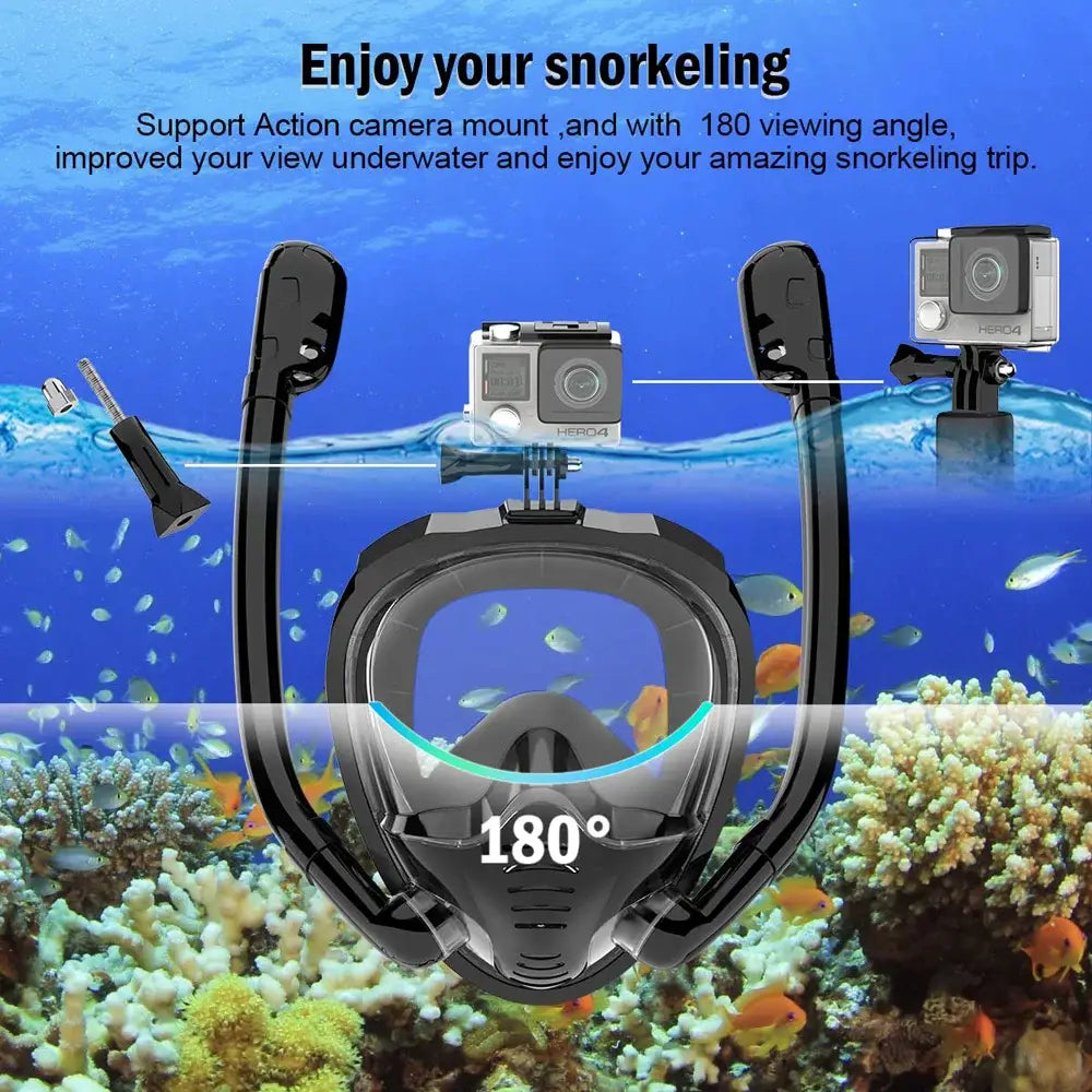 Full Face Snorkel Mask - 180° Panoramic View - Anti-Fog & Anti-Leak - Adjustable Size - Diving and Swimming Goggles