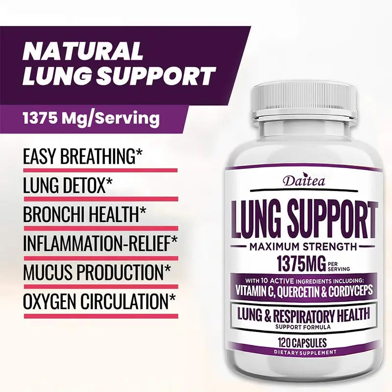 Lung Support Supplements - Detoxify The Lungs Promote Oxygen Circulation Support The Bronchial and Respiratory System