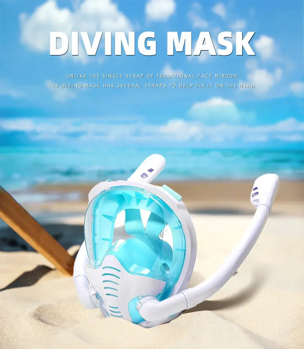 Full Face Snorkel Mask - 180° Panoramic View - Anti-Fog & Anti-Leak - Adjustable Size - Diving and Swimming Goggles