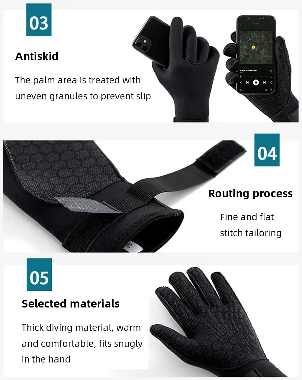 Diving gloves - 3mm neoprene anti slip thermal for spearfishing and water sports