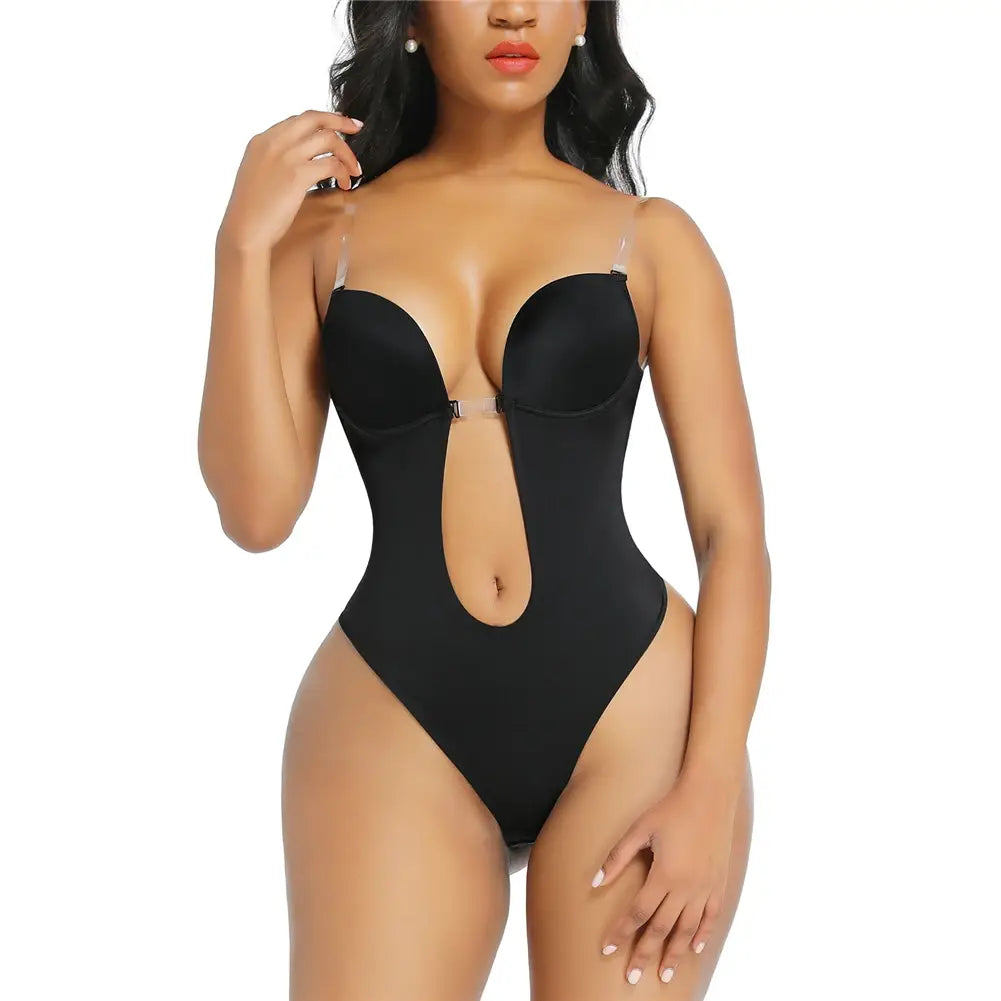 Deep V-Neck Backless Shapewear Bodysuit - HEXIN Plunge Thong Waist Trainer Push Up