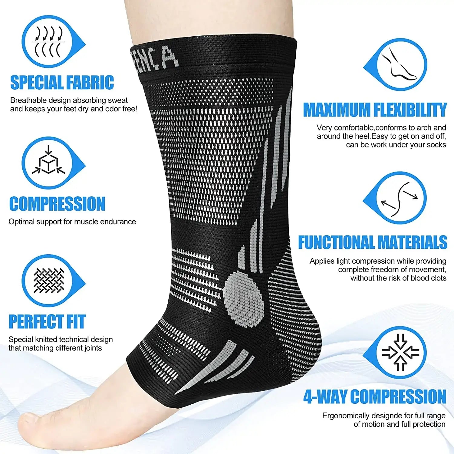 Ankle Brace Compression Sleeve Support for Achilles Tendonitis Plantar Fasciitis Joint Pain Swelling Heel Spurs Injury