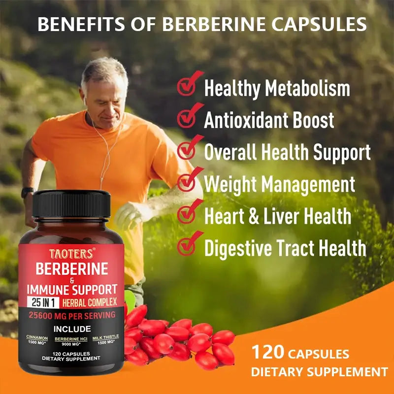 25,600 mg of berberine per serving supports heart health immune function cardiovascular and gi care