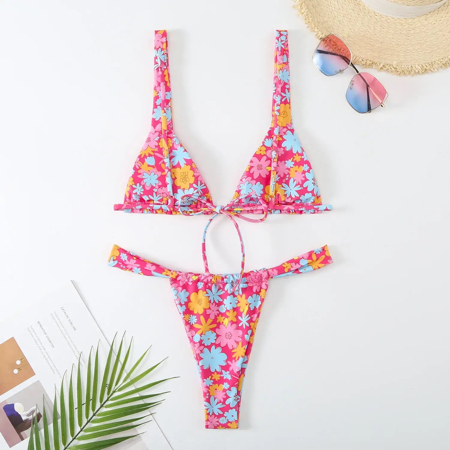 Lovely Floral Bikini Set 2024 - Low Waist 2-Piece Swimsuit Sexy Thong Swimwear for Women - Beach Vacation Bathing Suit