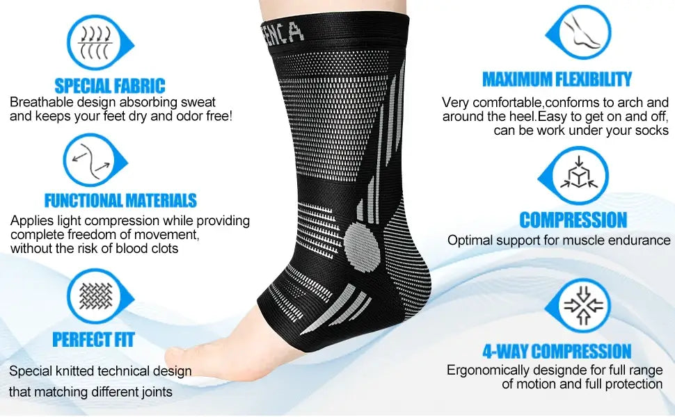 Ankle Brace Compression Sleeve Support for Achilles Tendonitis Plantar Fasciitis Joint Pain Swelling Heel Spurs Injury