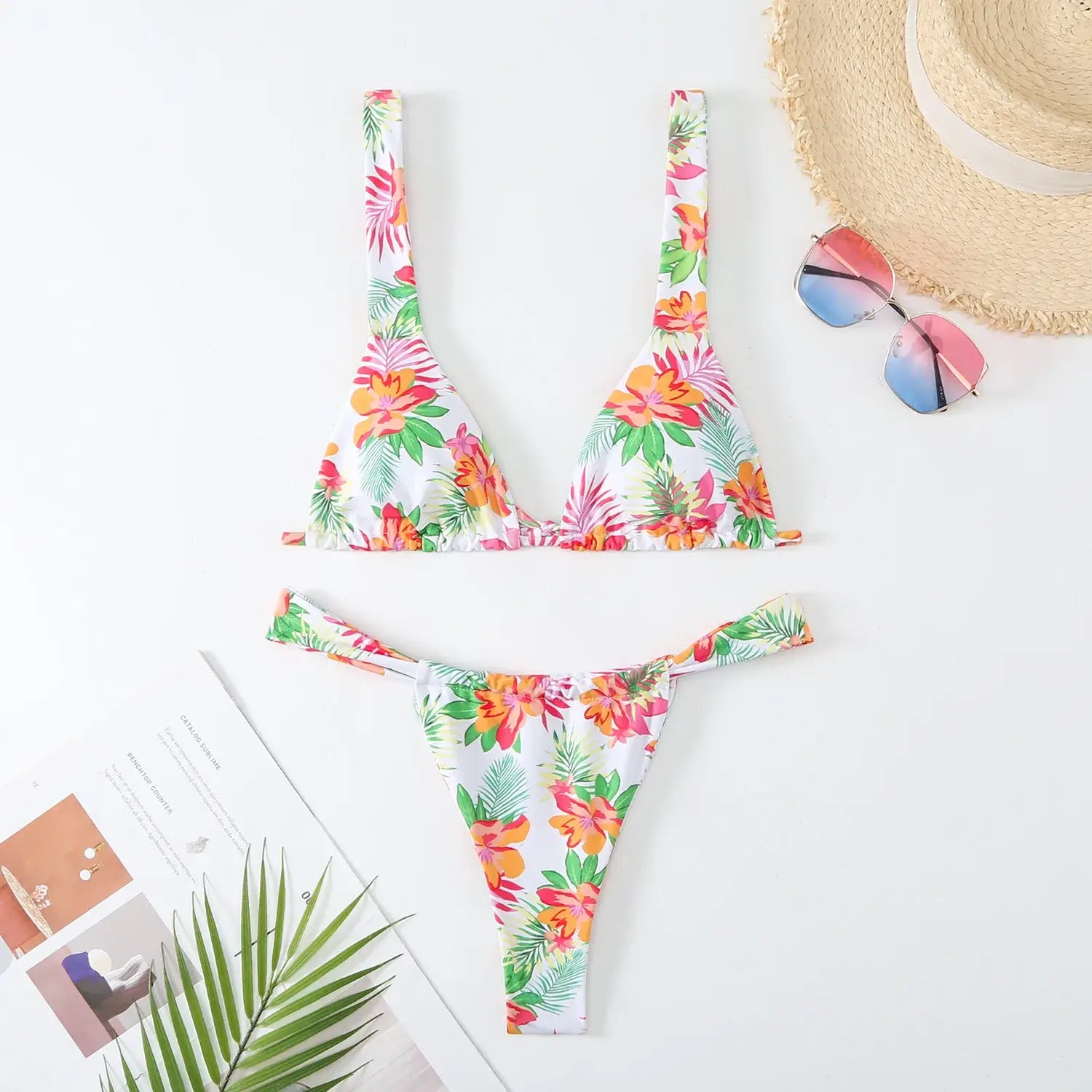 Lovely Floral Bikini Set 2024 - Low Waist 2-Piece Swimsuit Sexy Thong Swimwear for Women - Beach Vacation Bathing Suit