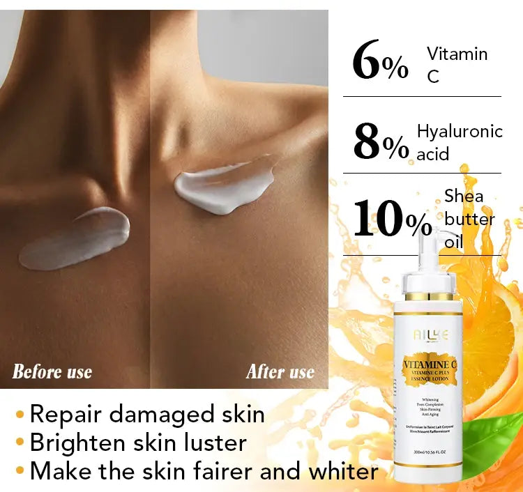 AILKE Lightening Body Cream with Vitamin C Hyaluronic Acid and Shea Butter - Wrinkle Treatment Uneven Skin Tone & Deep