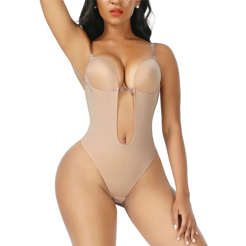 Deep V-Neck Backless Shapewear Bodysuit - HEXIN Plunge Thong Waist Trainer Push Up