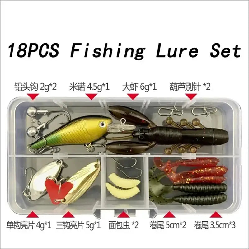 Fishing Lure Accessories Kit - Soft & Hard Bait Set for Bass Pike - Minnow Metal Jig Spoon Tackle with Box