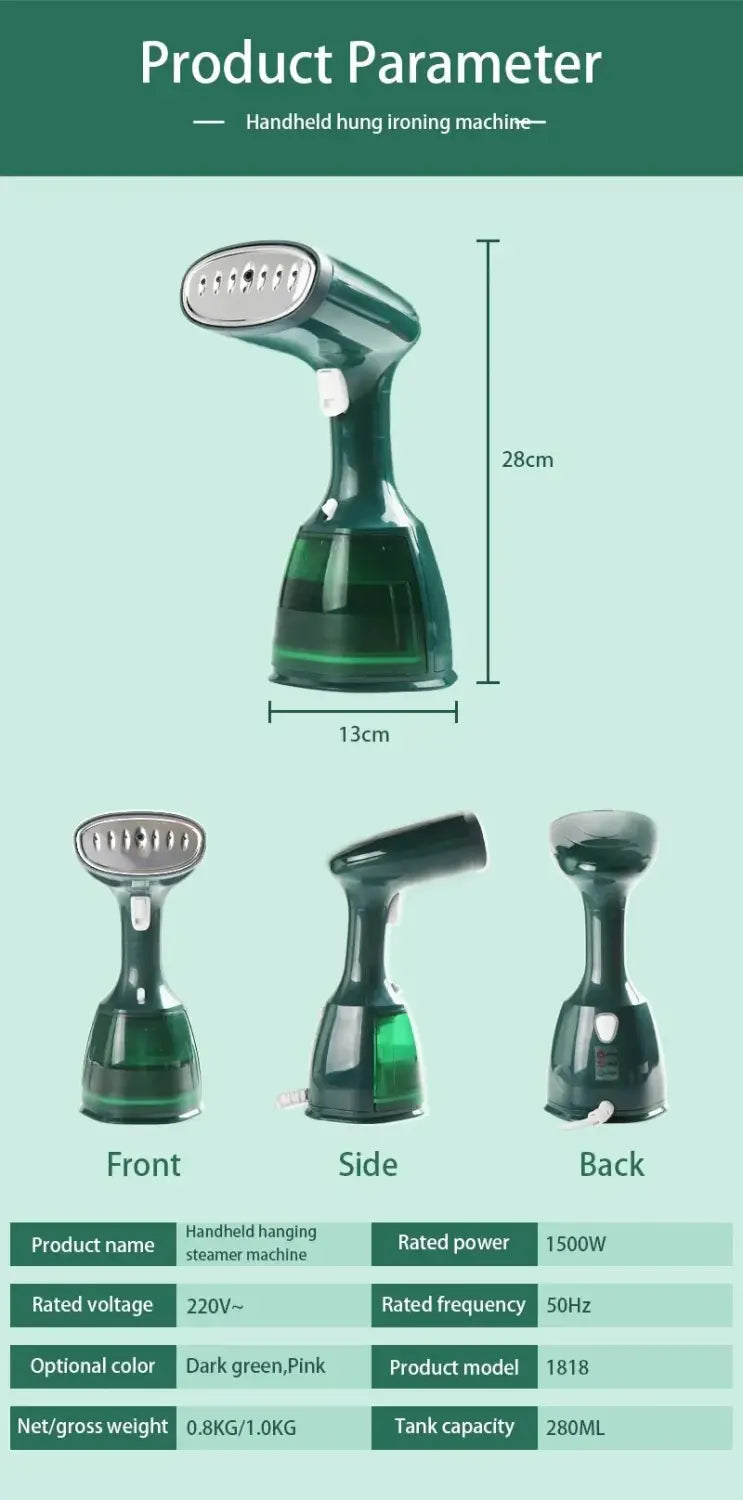 Garment Steamers 280ml Handheld Fabric Steamer 7 Holes 20 Seconds Fast-Heat 1500W Garment Steamer for Home Travelling