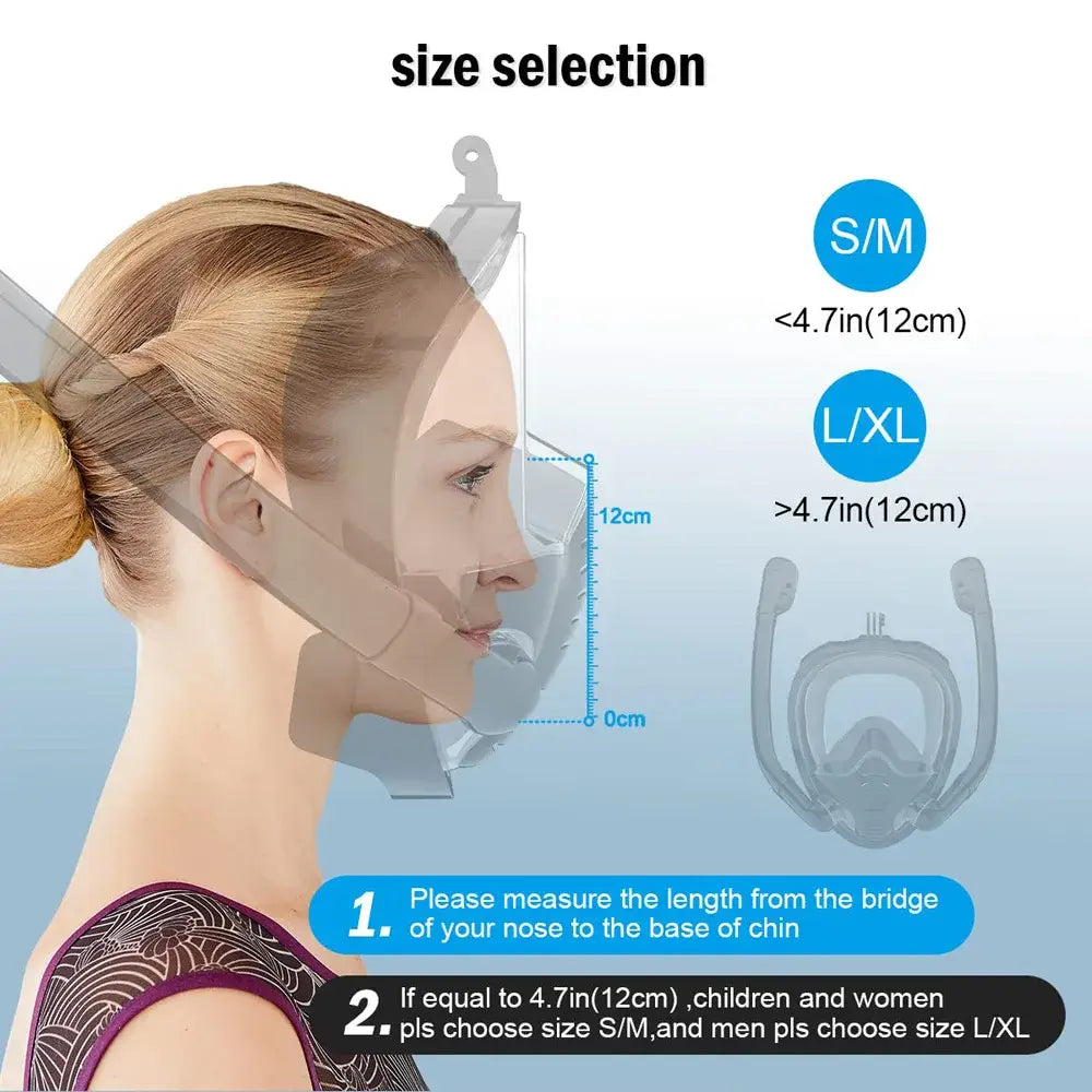 Full Face Snorkel Mask - 180° Panoramic View - Anti-Fog & Anti-Leak - Adjustable Size - Diving and Swimming Goggles