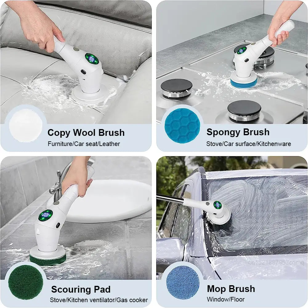 Electric cleaning brush 8 in 1 wireless rotatable scrubber for bathroom kitchen windows toilet