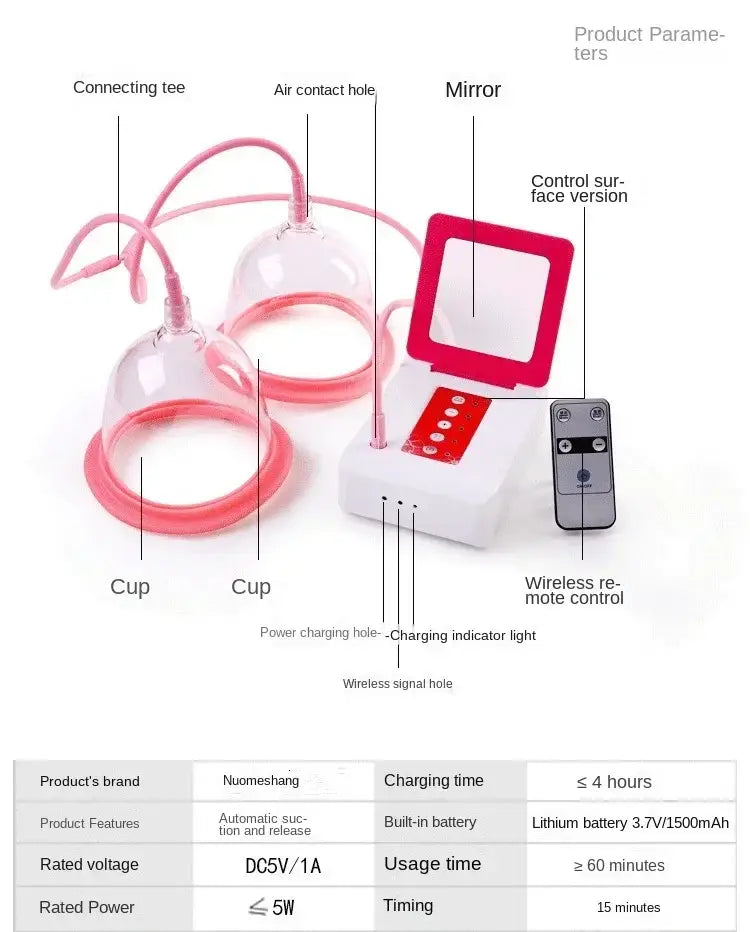 Electric chest massage device - breast enlargement vacuum pump with double suction cups