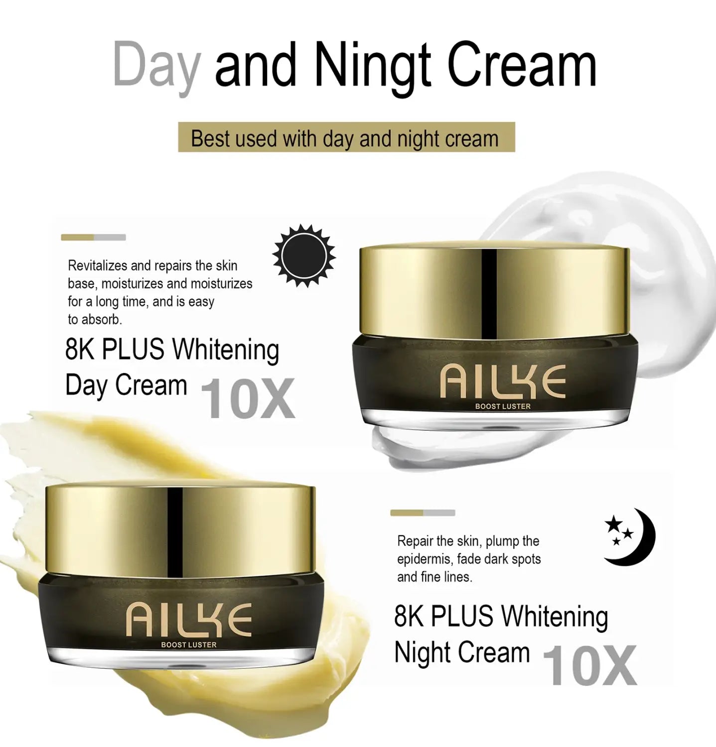 Ailke 10x whitening face cream with collagen glutathione 50ml - reduce dark spots & sun spots,