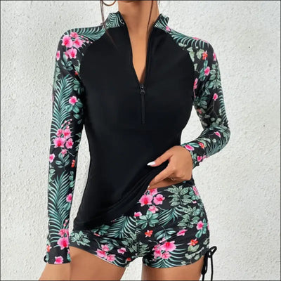 Female swimsuit with long sleeves swimwear sports surfing tankini set beachwear two-piece bathing