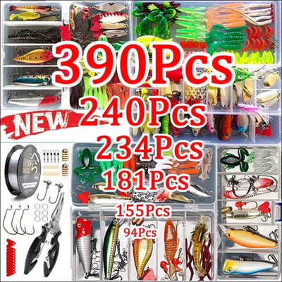 Fishing lure accessories kit - soft & hard bait set for bass pike - minnow metal jig spoon tackle 122Pcs