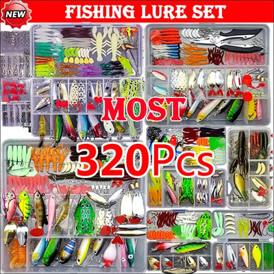 Fishing lure kit - 320pcs soft and hard bait set for bass pike crank tackle with box