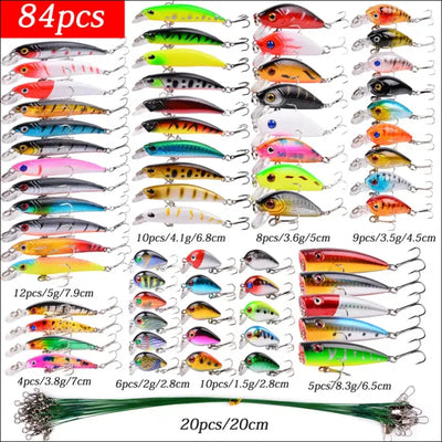 Fishing lure kit with crankbait, minnow, and popper lures - lifelike bass baits set