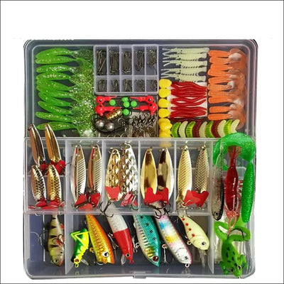 Fishing lures set - 17pcs kit with hard artificial wobblers, metal jig spoons, soft lure fishing