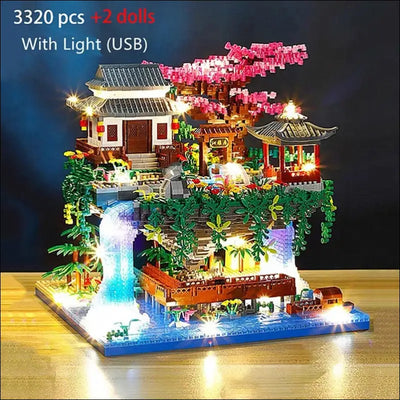 Garden diamond building blocks architecture peach house waterfall light diy bricks toy for kid over 3320pcs blocks light United States