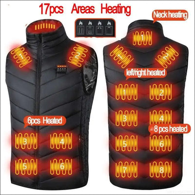 Heated vest for men and women - 17pcs electric thermal jacket with 9 heating zones