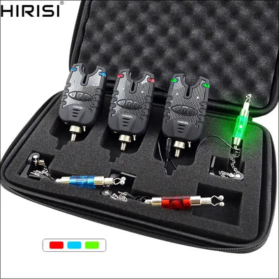 Hirisi 3 carp fishing bite alarm and swinger set water resistant blue led fishing swingers fish