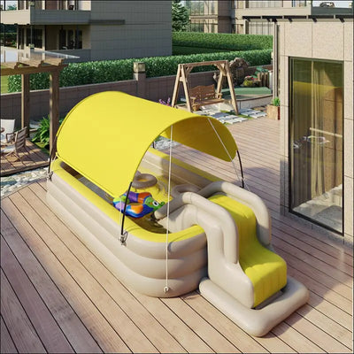 Inflatable kid swimming pool with awning thicken pvc large children's paddling pool with slide Yellow 2.1m 3 floors