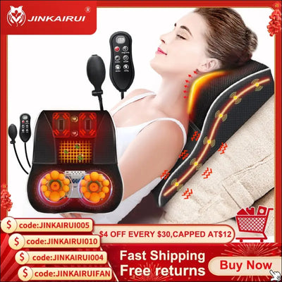 Jinkairui electric shiatsu head neck cervical ttraction body massager car back pillow with heating