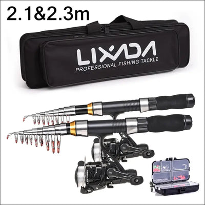 Lixada 2.1m 2.3 m telescopic fishing rod reel combo full kit carbon fiber rod pole spinning reel 2.1m 2.3m rod Set 3