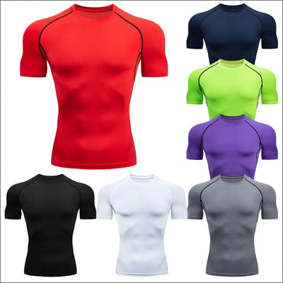 Men&#39;s Running Compression Tshirts Quick Dry Soccer Jersey Fitness Tight Sportswear Gym Sport Short Sleeve Shirt Breathable - Essential Sporting