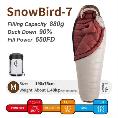 Naturehike snowbird 7 2 down ultralight sleeping bag - 4 season mummy camping duck down -3 -7 SnowBird-7 - M