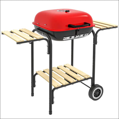 Outsunny 17" portable charcoal grill with wheels, 2 side tables and bottom shelf, bbq