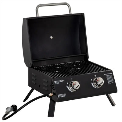 Outsunny 2 burner propane gas grill outdoor portable tabletop bbq with foldable legs, lid,