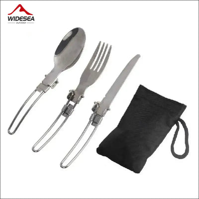 Portable stainless steel cutlery set - 3-piece camping travel picnic utensils - foldable spoon,