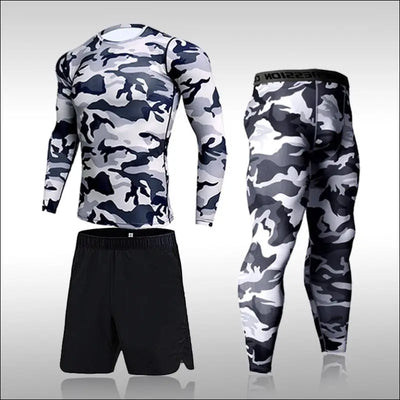 Quick dry camouflage men running sets compression sports suits skinny tights clothes gym rashguard