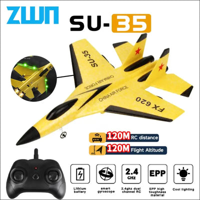 Rc plane su35 2.4g with led lights aircraft remote control flying model glider airplane su57 epp