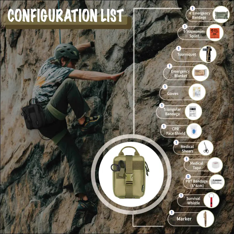 Rhino First Aid Survival Kit Tactical IFAK Pouch Supplied Camping Kit with 20 EMT Items for Military Emergency Outdoors