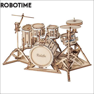 Robotime 4 kinds diy 3d musical instrument wooden puzzle game assembly saxophone drum kit accordion