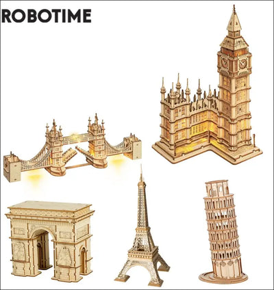 Robotime rolife diy 3d tower bridge,big ben,famous building wooden puzzle game assembly toy gift