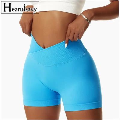 Seamless cross high waist yoga shorts elasticity quick dry hip lift pants breathable running sports