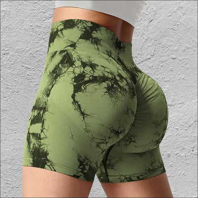 Seamless tie dye sport shorts for women summer elastic scrunch high waist push up tummy control gym