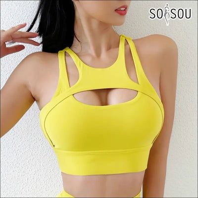 SOISOU New Sexy Women&#39;s Sports Bra Top Women Tight Elastic Gym Sport Yoga Bras Bralette Crop Top Chest Pad Removable 13 Colors