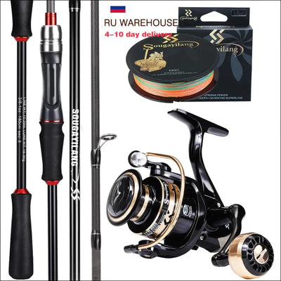 Sougayilang 1.8m/2.1m spinning fishing reel and rod set - bass fishing rod and spinning reel kit