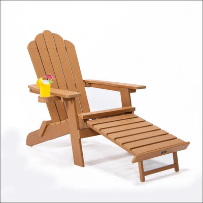 Tale folding adirondack chair with pullout ottoman with cup holder, oaversized, poly lumber, AC02BN