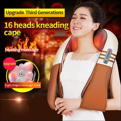 U shape electrical shiatsu back neck shoulder body massager infrared heated kneading car/home