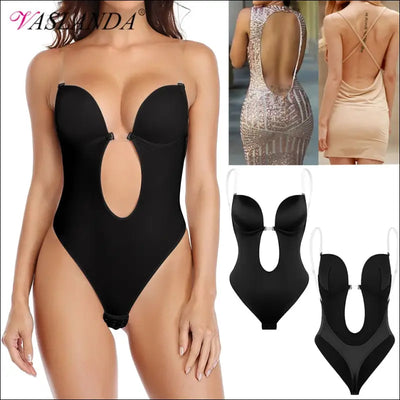 V neck shapewear bodysuit shapewear bodysuit women deep v-neck body shaper padded bra backless u